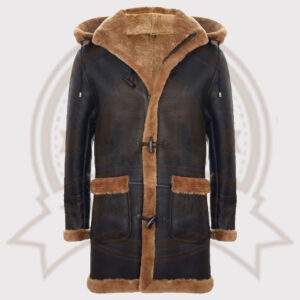 Classic Men's Genuine Shearling Sheepskin Duffle Coat