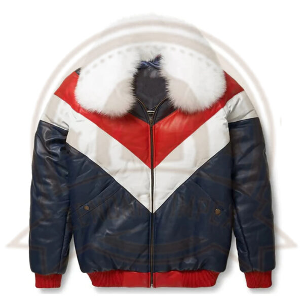 V-Bomber Style Shearling Collar Leather Jacket-Zenonix Impex