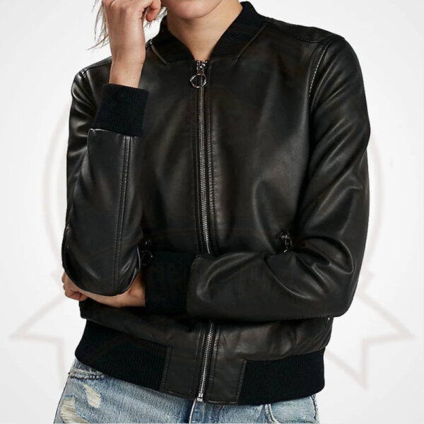 Women's Classic Black Lambskin Leather Bomber Jacket-Zenonix Impex