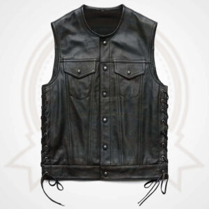 Men's Black Sheepskin Leather Biker Vest
