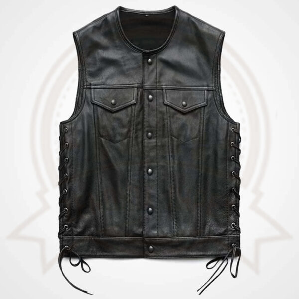 Men's Black Sheepskin Leather Biker Vest