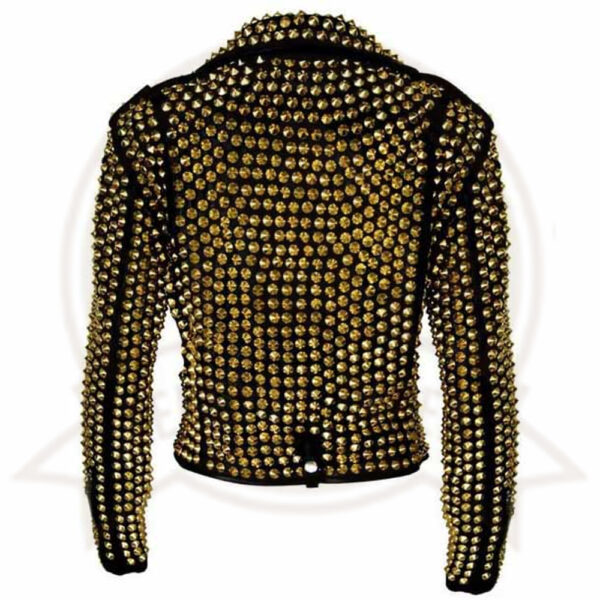 Women's Brando Golden Metal Studded Moto Biker Cowhide Leather Jacket