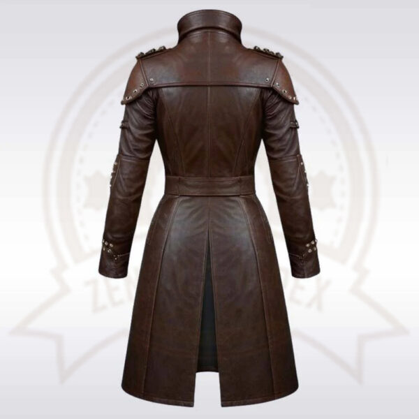 Women’s Brown Studded Faux Leather Trench Coat