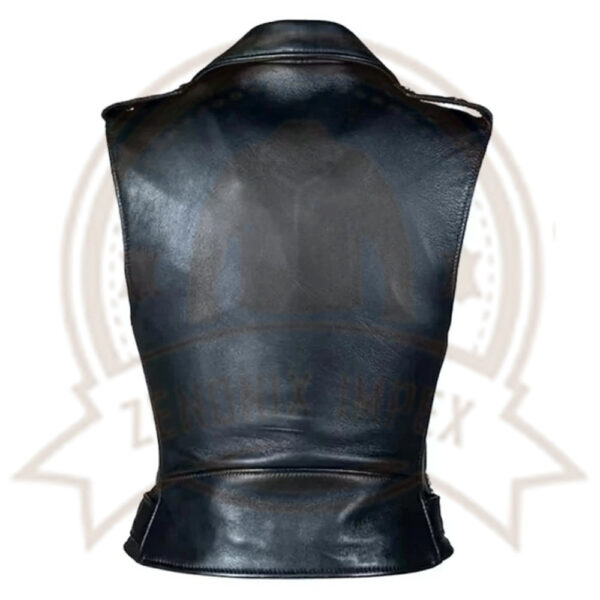 Black Leather Biker Vest for Women