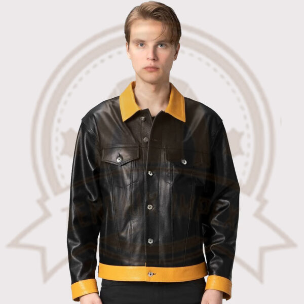 Premium Black Leather Trucker Jacket for Men-Zenonix Impex