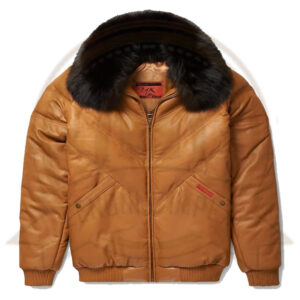 Brown V-Bomber Leather Jacket for Men-Zenonix Impex