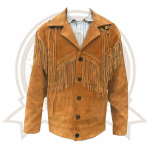 Men's Brown Suede Leather Jacket - Native American Cow-boy Fringed & Beaded Coat-Zenonix Impex