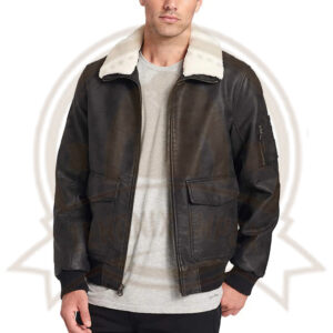 Men's Leather Sherpa Collar Aviator Bomber Jacket-Zenonix Impex