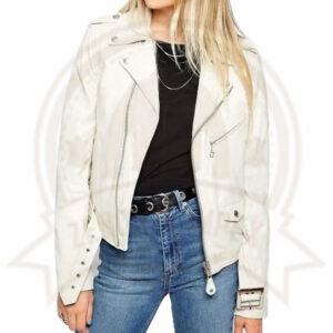 Women's White Leather Biker Jacket