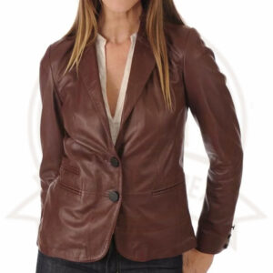 Women's Brown Lambskin Leather Blazer