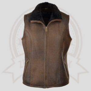 Women's Shearling Leather Vest-Zenonix Impex