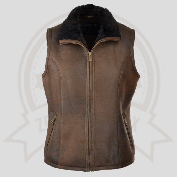 Women's Shearling Leather Vest-Zenonix Impex