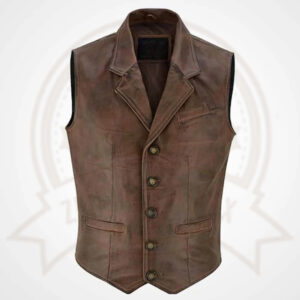 Men’s Cowhide Motorcycle Leather Vest Waistcoat