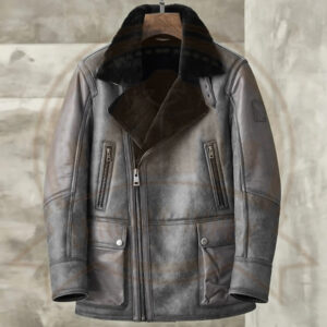 Men's Metallic Gray B3 Shearling Bomber Jacket - Genuine Leather Coat