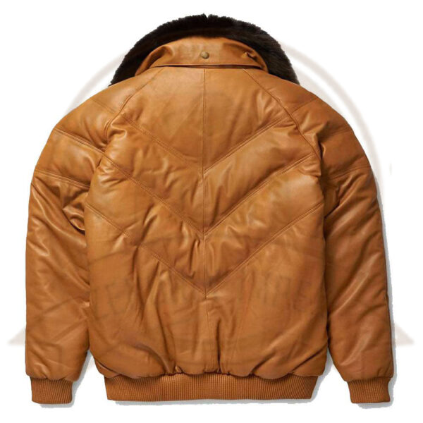 Brown V-Bomber Leather Jacket for Men-Zenonix Impex