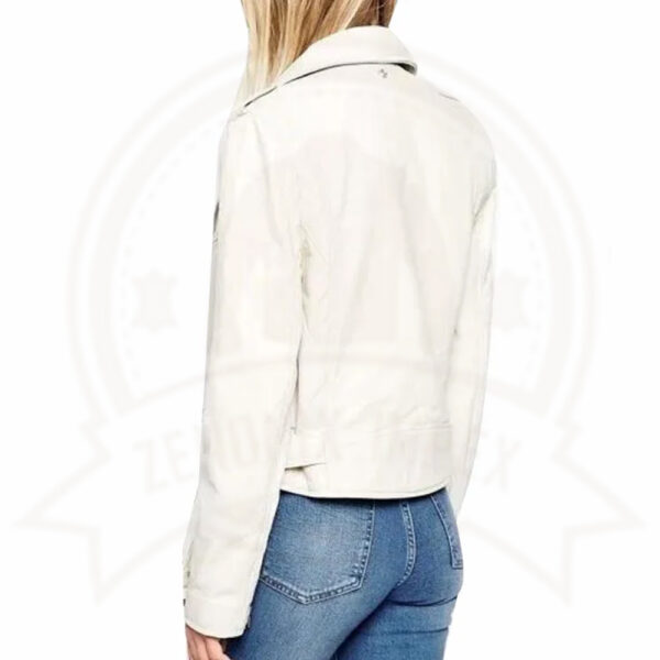 Women's White Leather Biker Jacket
