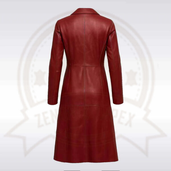 Women’s Red Genuine Leather Trench Coat Long Belted Jacket