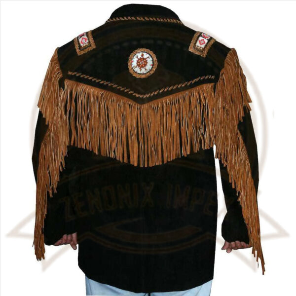 Men's Black Western Cowboy Suede Leather Jacket with Fringes