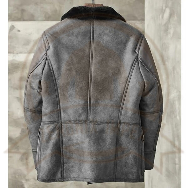 Men's Metallic Gray B3 Shearling Bomber Jacket - Genuine Leather Coat
