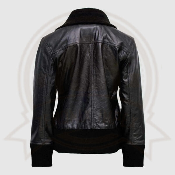 Women's Four-Pocket Black Leather Bomber Jacket-Zenonix Impex