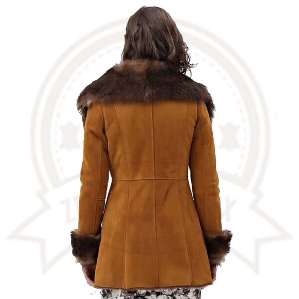 Women's Brown Merino Shearling Sheepskin Coat with Fur Collar