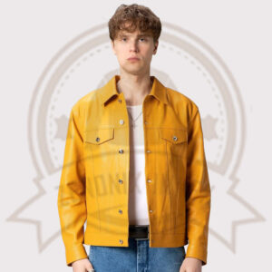 Premium Yellow Leather Trucker Jacket for Men-Zenonix Impex