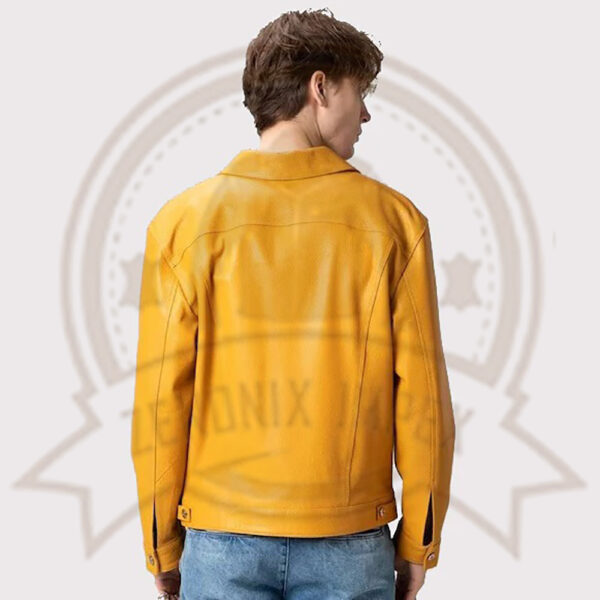 Premium Yellow Leather Trucker Jacket for Men-Zenonix Impex