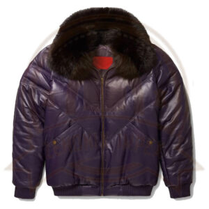 Stylish Purple Leather V-Bomber Jacket-Zenonix Impex