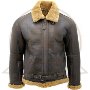Men's Brown RAF Shearling Sheepskin Flying Jacket with Ginger Fur-Zenonix Impex