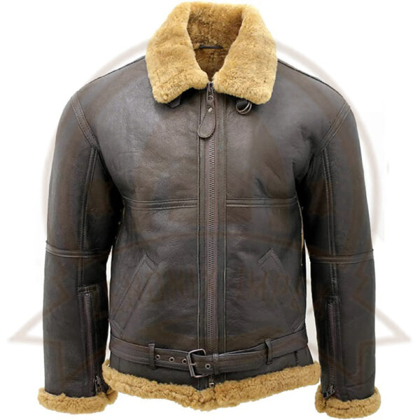 Men's Brown RAF Shearling Sheepskin Flying Jacket with Ginger Fur-Zenonix Impex