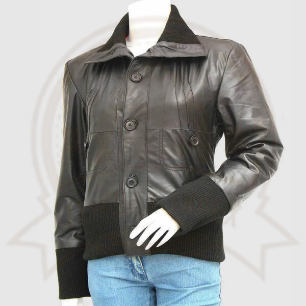 Women's Black Leather Bomber Jacket-Zenonix Impex