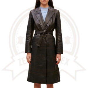 Classic Black Leather Trench Coat for Women
