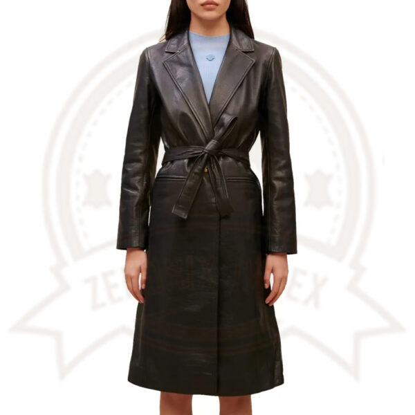 Classic Black Leather Trench Coat for Women