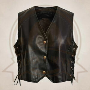 Women’s Classic Black Leather Vest with Side Lacing - Western Style