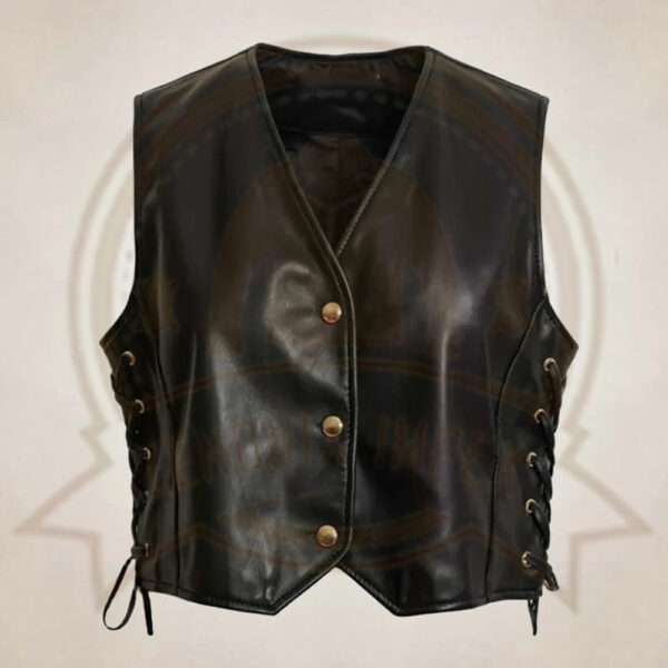 Women’s Classic Black Leather Vest with Side Lacing - Western Style