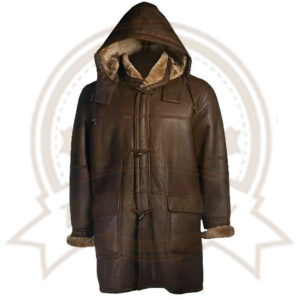 Men Brown Shearling Hoodie Coat-Zenonix Impex