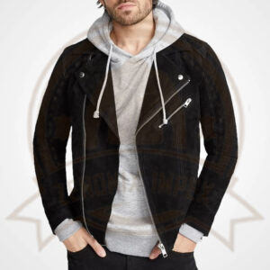 Men's Black Suede Leather Biker Jacket-Zenonix Impex