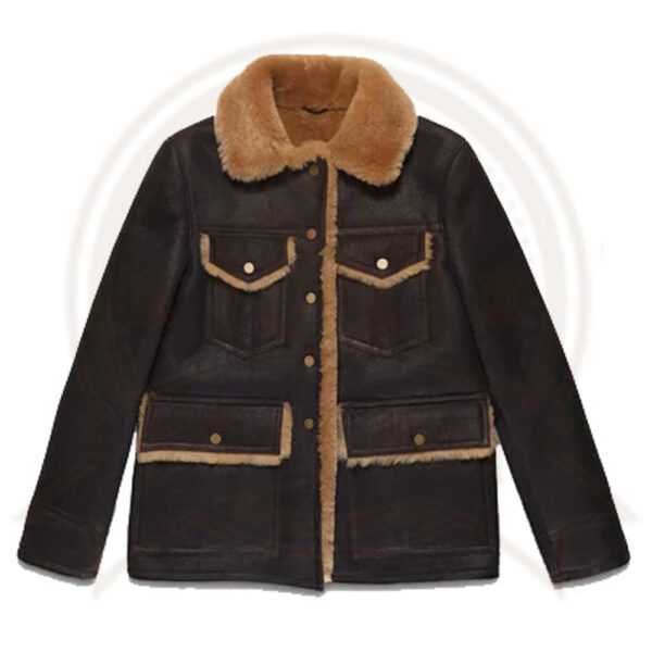 Black Shearling Jacket with Brown Fur for Women-Zenonix Impex