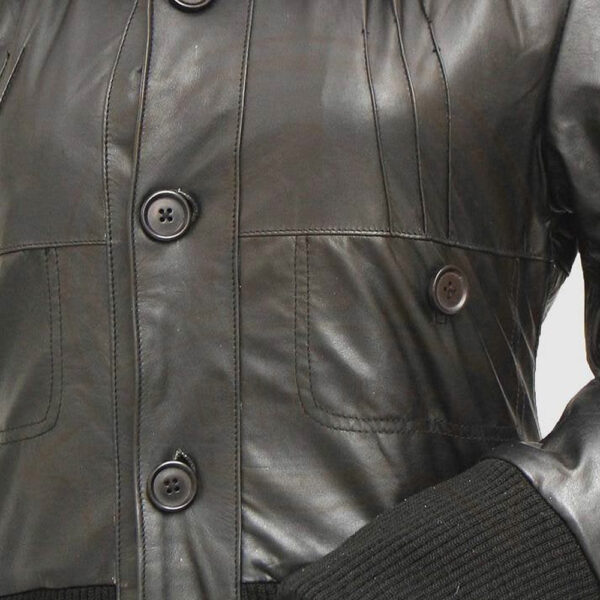Women's Black Leather Bomber Jacket-Zenonix Impex