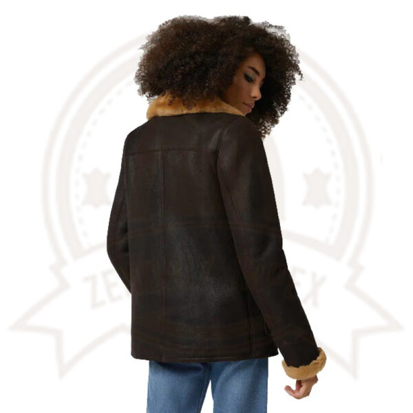 Women's Washed Brown Shearling Peacoat with Ginger Fur