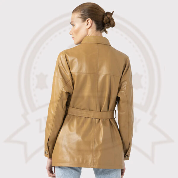 Women's Tan Leather Belted Style Coat