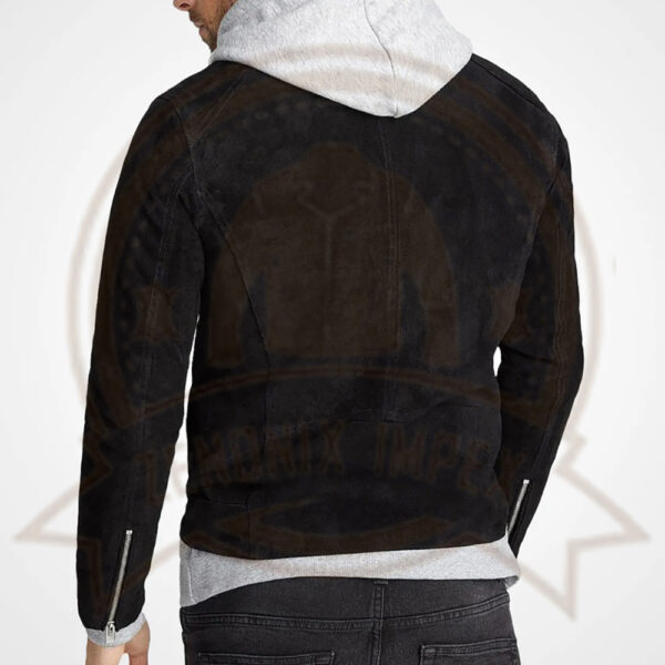 Men's Black Suede Leather Biker Jacket-Zenonix Impex