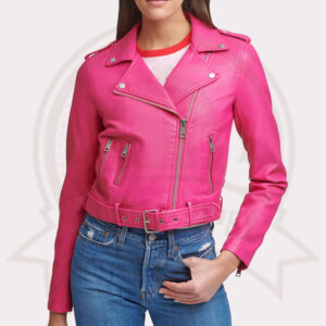 Stylish Bright Pink Women's Biker Leather Jacket