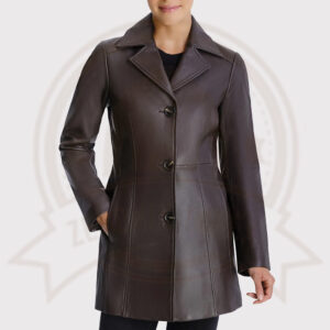 Petite Button Down Leather Coat for Women