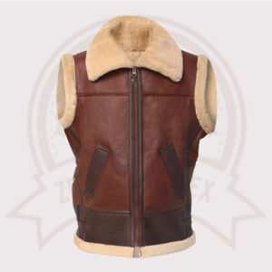 Men Brown Shearling Leather Vest-Zenonix Impex