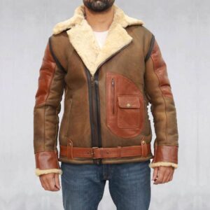Men's Brown Sheepskin Bomber Jacket-Zenonix Impex