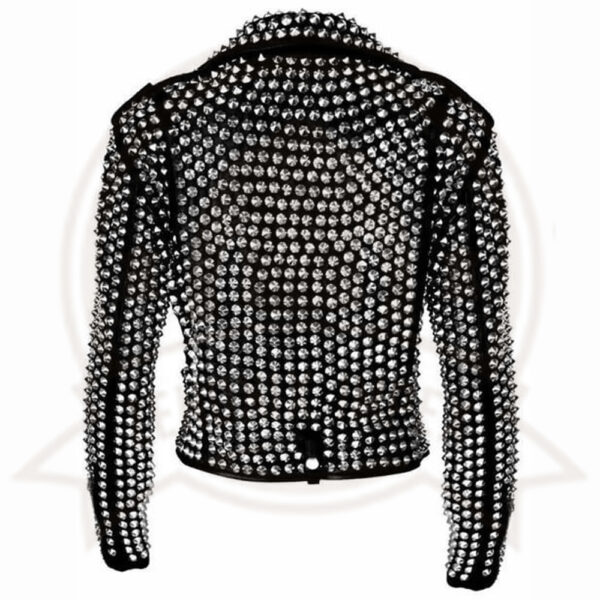 Premium Womens Gothic Punk Silver Studded Leather Jacket in Black