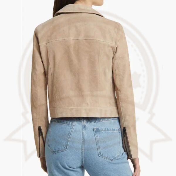 Women's Tan Beige Suede Biker Leather Jacket