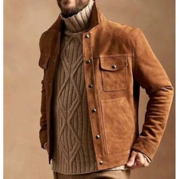 Men's Brown Suede Trucker Jacket-Zenonix Impex