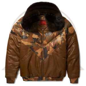 Brown V-Bomber Leather Jacket-Zenonix Impex